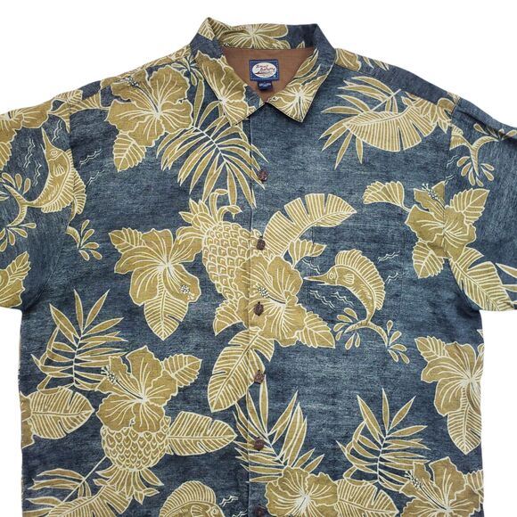 Vintage Tommy Bahama Linen Hawaiian Shirt Mens Large Floral TropicalShort Sleeve - Picture 1 of 8